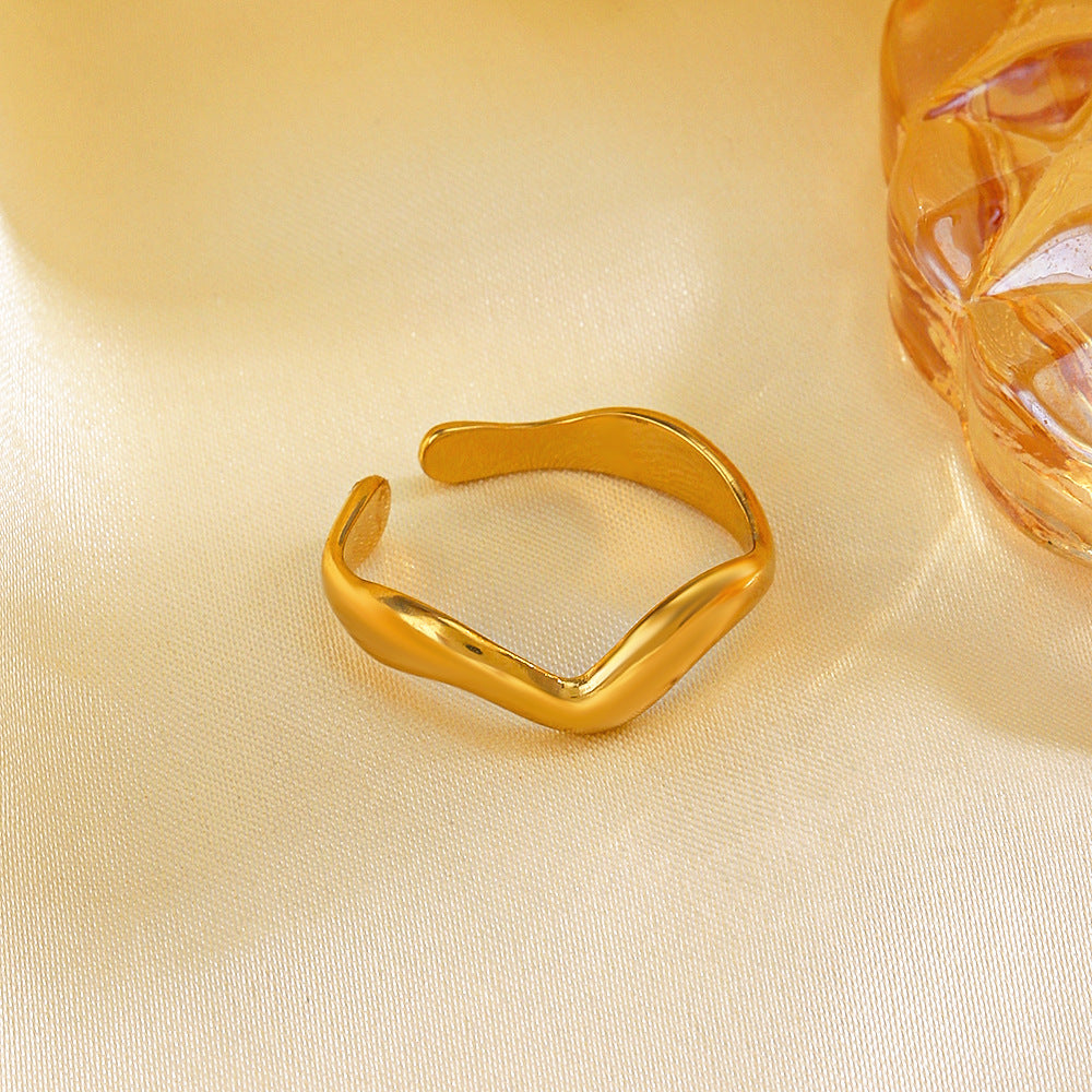 Wholesale Stainless Steel Irregular Shaped Adjustable Gold Plated Ring